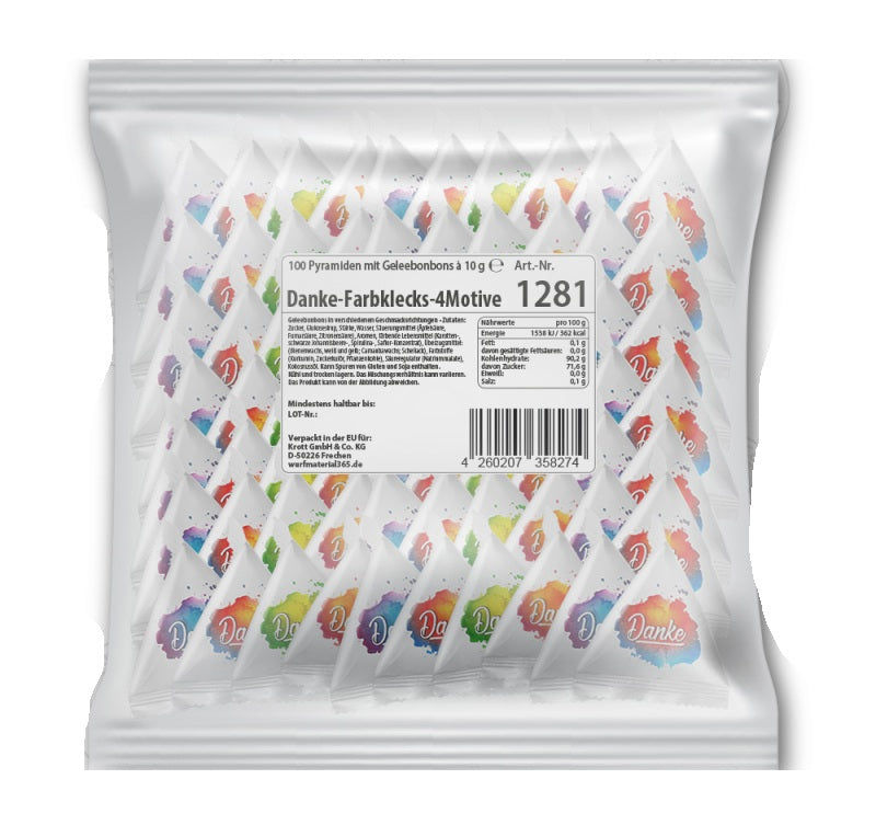 Krottis 100 x Pyramide Danke Farbkleks mit Jelly Beans 10g Elektroniktrade Switzerland