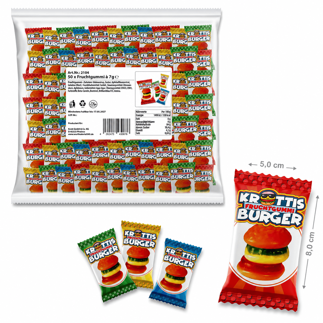 Krottis Krottis Fruchtgummi Burger je 7 g - 1er Pack oder 50er Pack Elektroniktrade Switzerland