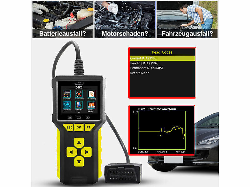 Lescars Professioneller 2in1-OBD2-Scanner und Batterie-Tester, HD-Farbdisplay Elektroniktrade Switzerland