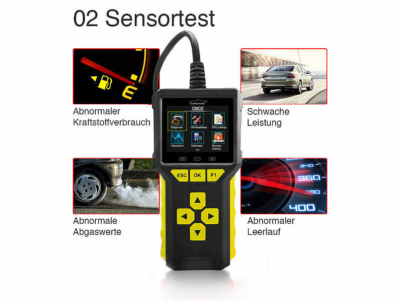Lescars Professioneller 2in1-OBD2-Scanner und Batterie-Tester, HD-Farbdisplay Elektroniktrade Switzerland