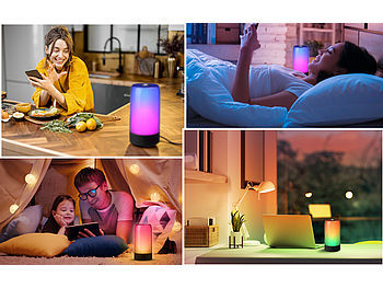 Luminea Home Control Luminea Home Control Tischlampe mit App: Smarte Stimmungsleuchte mit RGB-IC-LEDs, 15 Modi, WLAN, App, schwarz elektroniktrade Switzerland