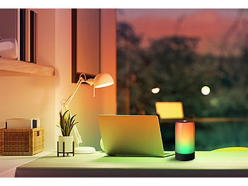 Luminea Home Control Luminea Home Control Tischlampe mit App: Smarte Stimmungsleuchte mit RGB-IC-LEDs, 15 Modi, WLAN, App, schwarz elektroniktrade Switzerland
