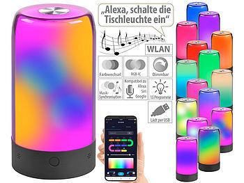 Luminea Home Control Luminea Home Control Tischlampe mit App: Smarte Stimmungsleuchte mit RGB-IC-LEDs, 15 Modi, WLAN, App, schwarz elektroniktrade Switzerland