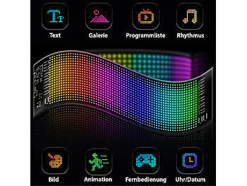 Luminea Programmierbare flexible LED-Anzeigetafel, 1.824 LEDs, 59 x 12 cm, App elektroniktrade Switzerland