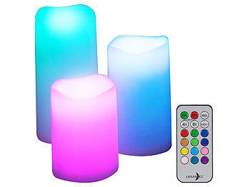Lunartec 3er-Set dimmbare RGB-LED-Kerzen mit Timer & Fernbedienung, bunt, IP44 elektroniktrade Switzerland