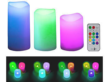 Lunartec 3er-Set dimmbare RGB-LED-Kerzen mit Timer & Fernbedienung, bunt, IP44 Elektroniktrade Switzerland
