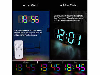 Lunartec Digitale USB-LED-Tisch- & Wanduhr, große 7-Segment-Ziffern, Wecker,RGB Elektroniktrade Switzerland