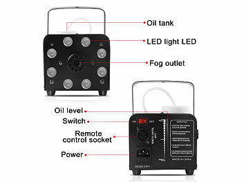 Lunartec Lunartec Nebelmaschine mit 8 RGB-LEDs, 300-ml-Tank, Fernbedienung, 700 Watt elektroniktrade Switzerland