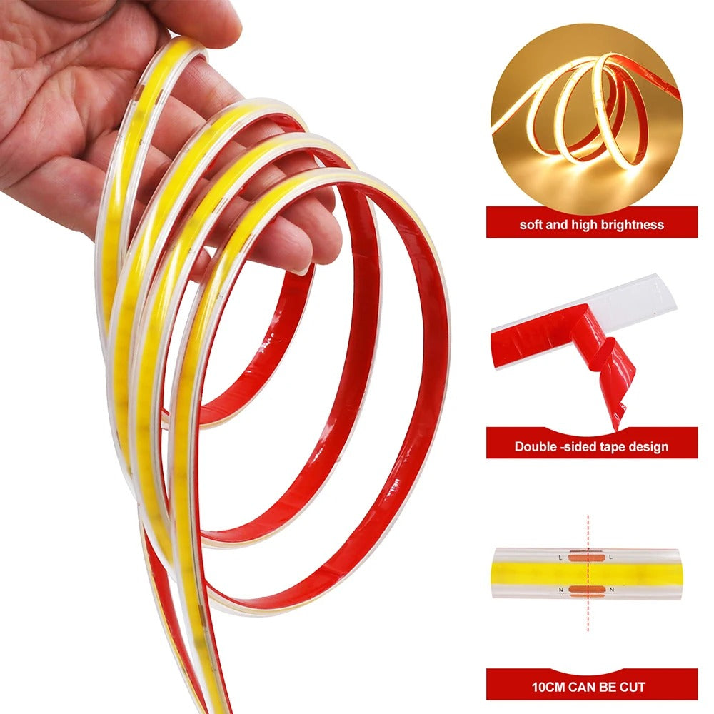 220V COB LED Streifen mit Losem Kabel - Warm Weiss 3m ohne Stecker