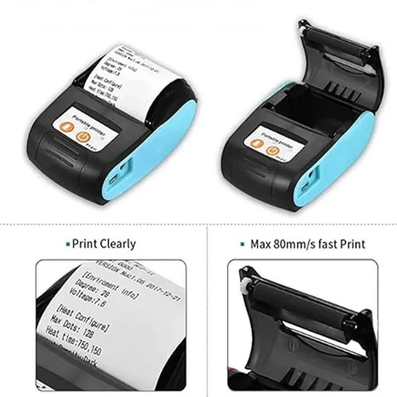 Mini Thermo Quittung Pos Drucker / Bluetooth/USB-C mit 3 Rollen in Hellblau