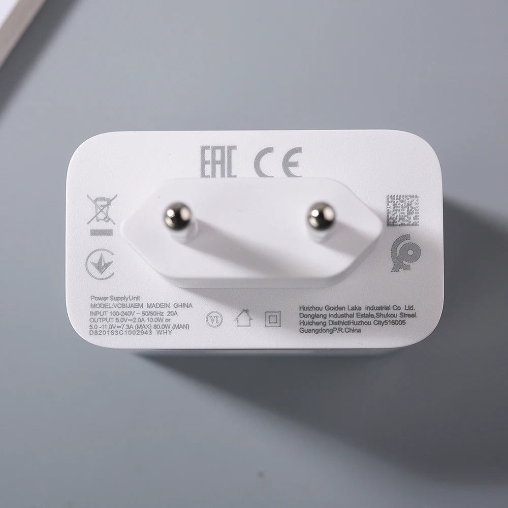 Original 80W SuperVOOC Schnellladegerät mit oder ohne USB-C Kabel für Realme & Oppo