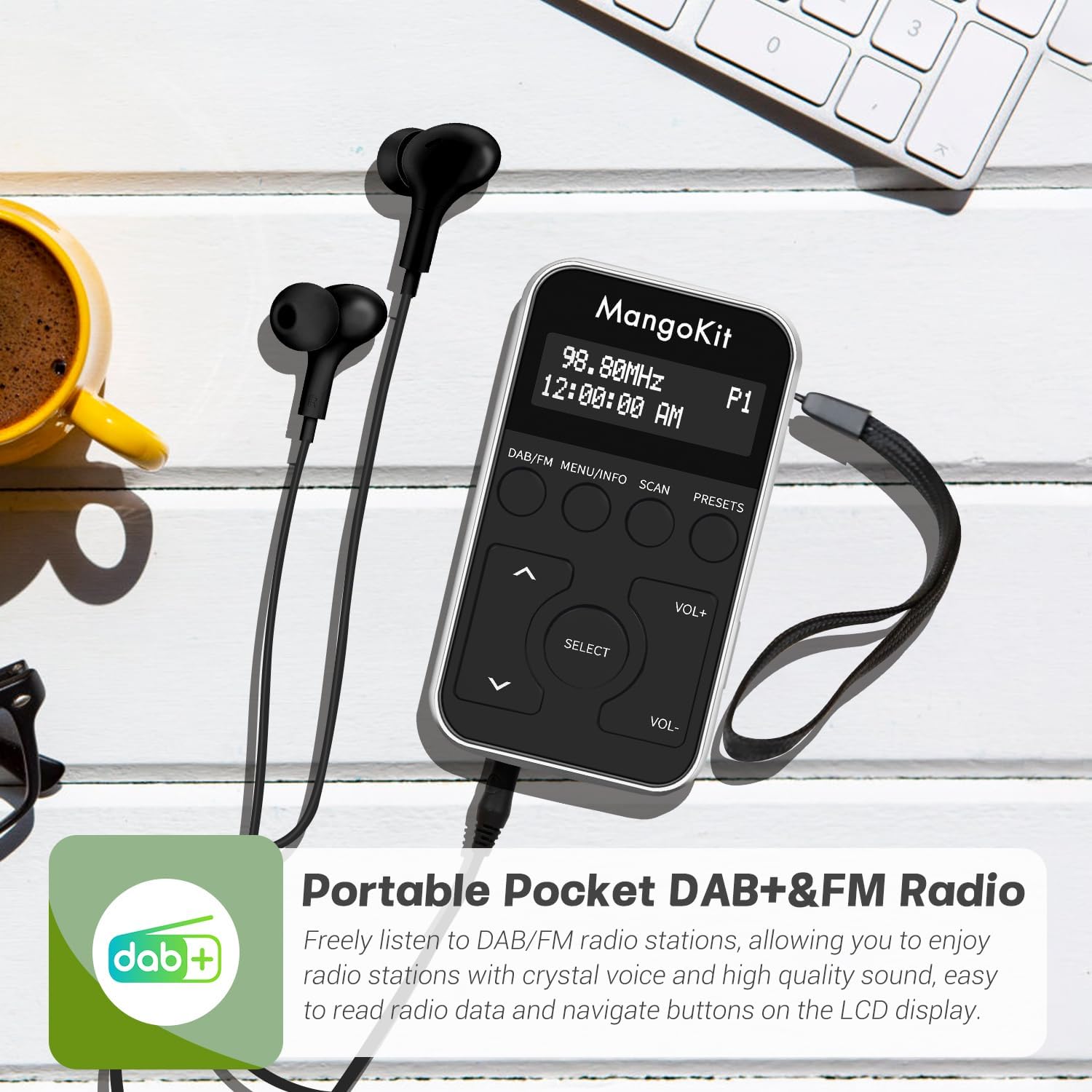 MangoKit Tragbares Mini Taschen FM/ DAB+ Radio mit Kopfhörern und Akkubetrieb elektroniktrade Switzerland
