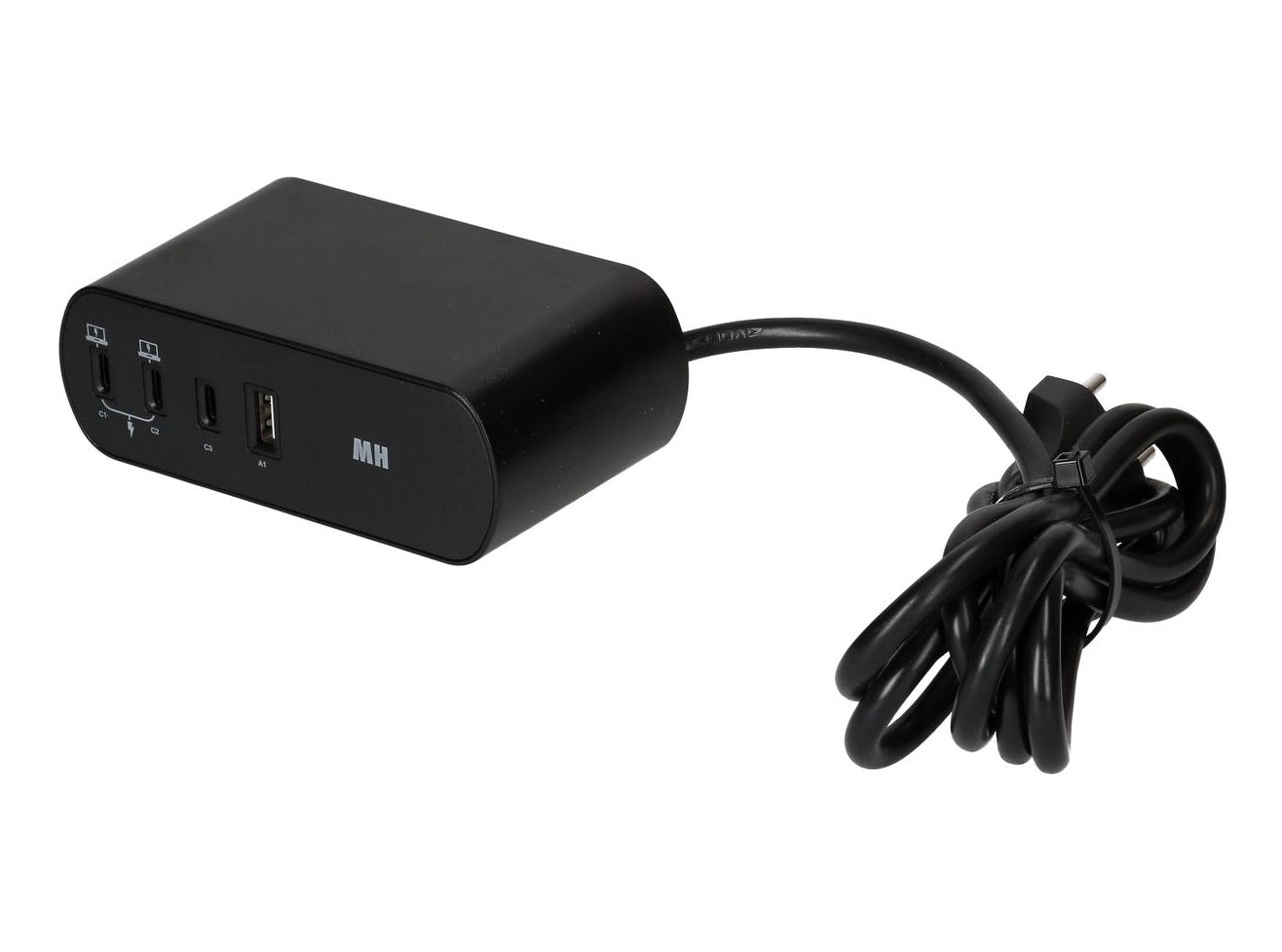 MAX HAURI SPLIT Desktop Charger PD65W 3x USB-C 1x USB-A 2x Typ 13 schwarz Elektroniktrade Switzerland