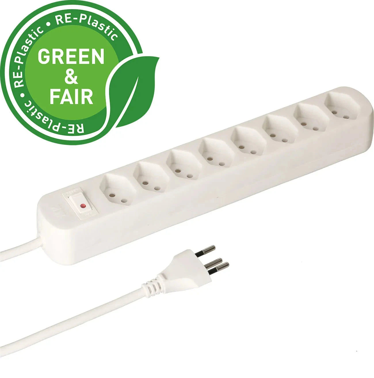 MAX HAURI SPLIT Steckdosenleiste Basic Line 8x Typ 13 ws Schalter 1.5m Green+Fair Elektroniktrade Switzerland