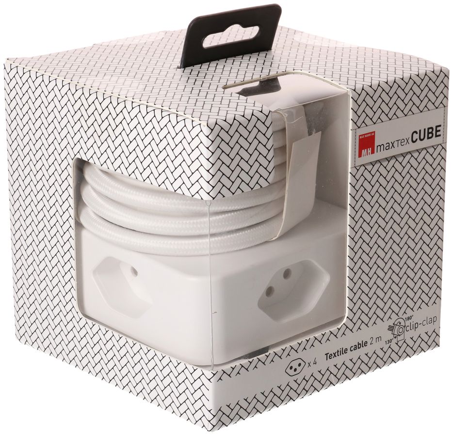 MAX HAURI SPLIT Steckdosenleiste Cube 4x Typ 13 weiss-weiss 2m clip-clap Elektroniktrade Switzerland