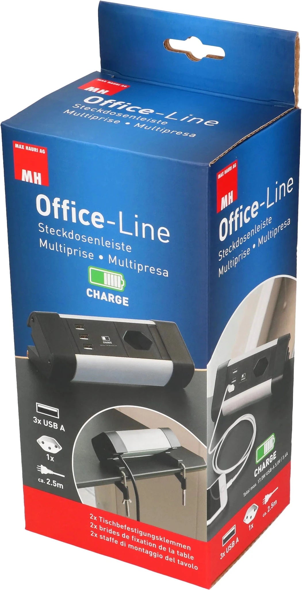 MAX HAURI SPLIT Steckdosenleiste Office Line 1x Typ 13 3x USB Typ A 5V/3.4A Elektroniktrade Switzerland