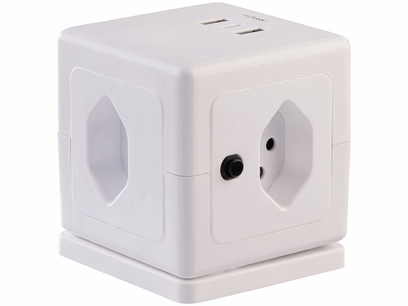 4-fach-Steckdosen-Würfel mit USB-C PD 20 W & 2x USB-A, QC, Halterung