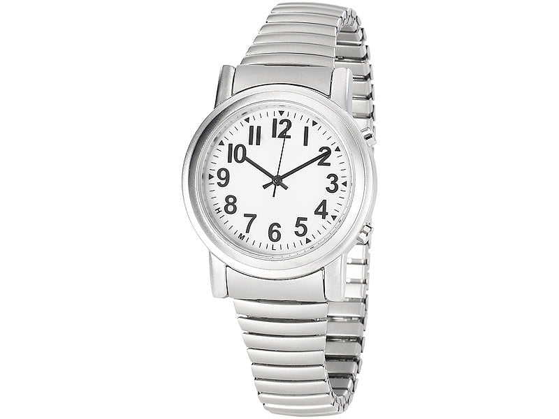 Sprechende Seniorenuhr mit Funk und Solar, versilbert