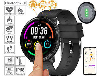 newgen medicals ELESION-kompatible Fitness-Smartwatch, Bluetooth, SpO2, Alexa, IP68 Elektroniktrade Switzerland