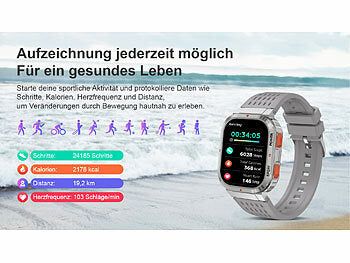 newgen medicals Fitness-Smartwatch, 20 Tage Laufzeit, Always-on-Display, ChatGPT, IP68 elektroniktrade Switzerland