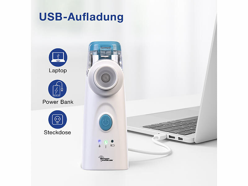 newgen medicals Leises Akku-Inhalationsgerät für Erwachsene & Kinder, 10 ml, USB-C Elektroniktrade Switzerland