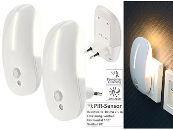 Lunartec Bewegungsmelder Senioren: 2 LED-Steckdosen-Nachtlichter mit Bewegungsmelder & Dämmerungs-Sensor (LED Bewegungslicht Steckdose)