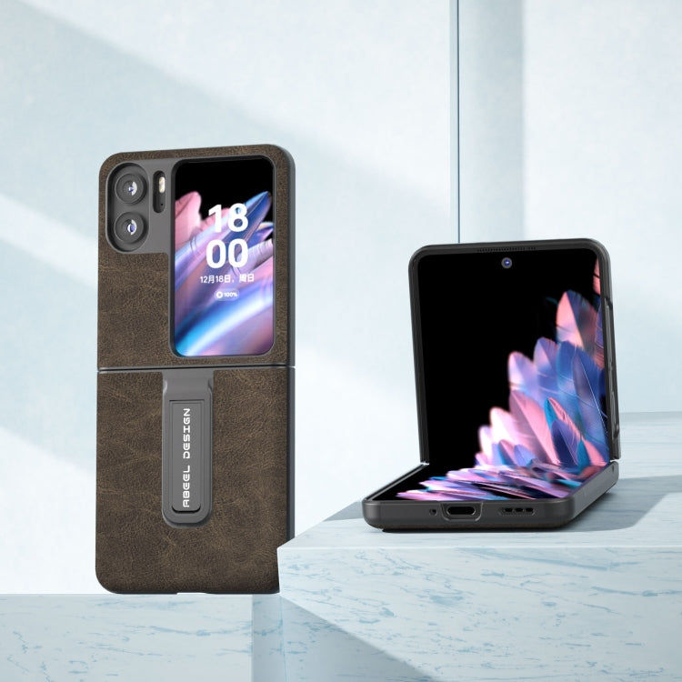 Oppo Für OPPO Find N2 Flip ABEEL Dream Litchi Textur PU Handyhülle mit Halter (Khaki) Elektroniktrade Switzerland