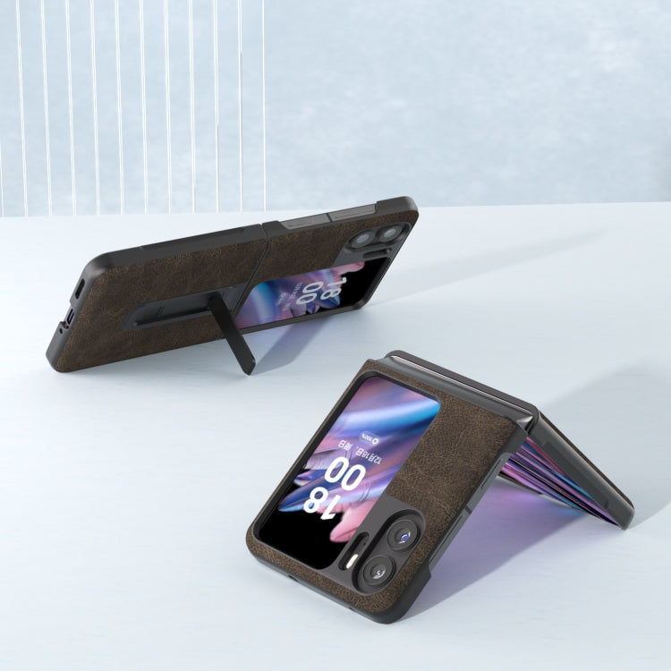 Oppo Für OPPO Find N2 Flip ABEEL Dream Litchi Textur PU Handyhülle mit Halter (Khaki) Elektroniktrade Switzerland