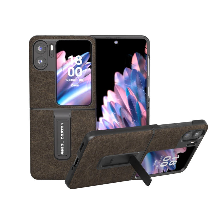 Oppo Für OPPO Find N2 Flip ABEEL Dream Litchi Textur PU Handyhülle mit Halter (Khaki) Elektroniktrade Switzerland