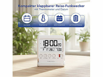 PEARL Kompakter Reise-Funkwecker mit Thermometer und Datum, klappbar Elektroniktrade Switzerland