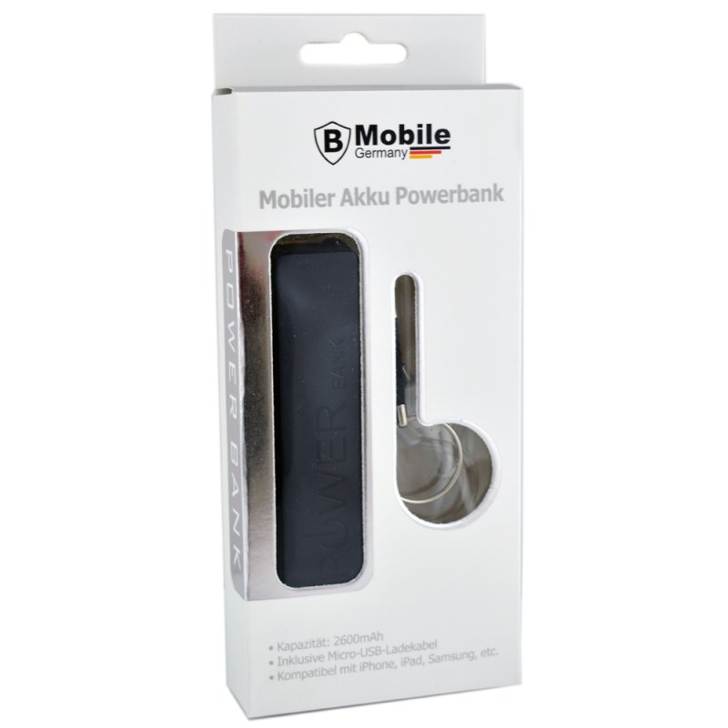 Power Bank 2600mAh mobiler Akku Ladegerät mit USB in Schwarz