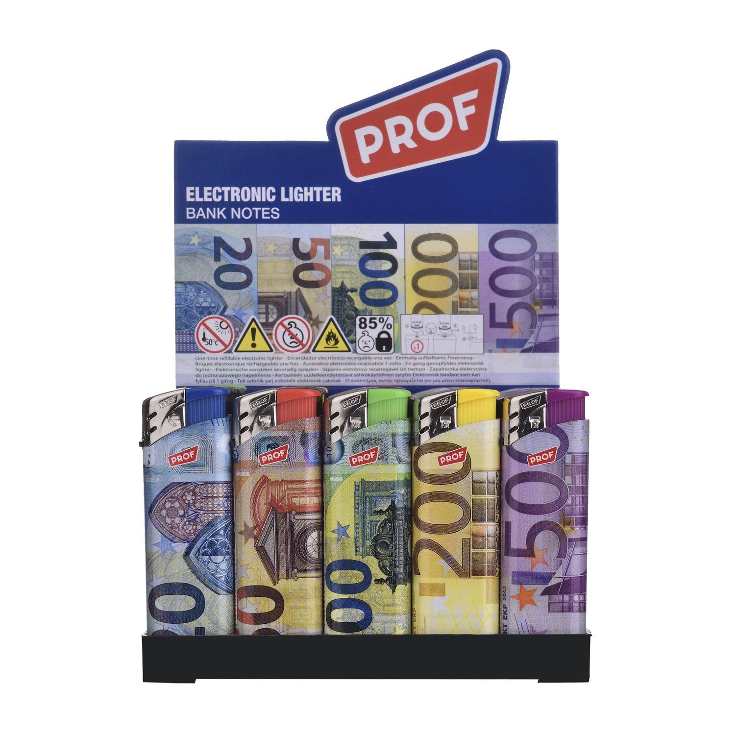 PROF Wiederauffüllbares Feuerzeug mit Euro Noten Motiv LGT D50 Elektroniktrade Switzerland