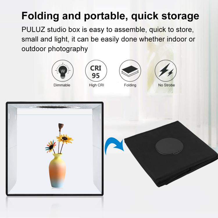 PULUZ PULUZ 30 cm faltbares, hohes 97 CRI-Ringlicht, Fotobeleuchtung, Studio-Aufnahmezelt, Box-Set mit 6 Hintergrundfarben (Schwarz, Weiß, Orange, Rot, Grün, Blau), aufgeklappte Größe: 30 cm x 30 cm x 30 cm, 30cm Box Black Elektroniktrade