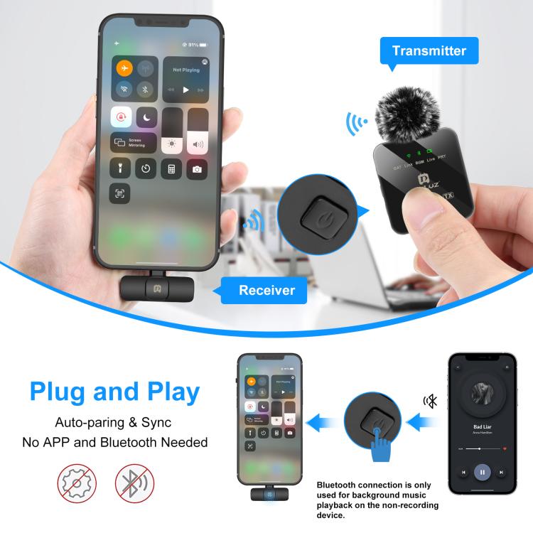 PULUZ PULUZ Kabelloses Lavalier-Mikrofon für iPhone/iPad, 8-poliger Empfänger und zwei Mikrofone, 8-Pin 2 TX + 1 RX Elektroniktrade Switzerland