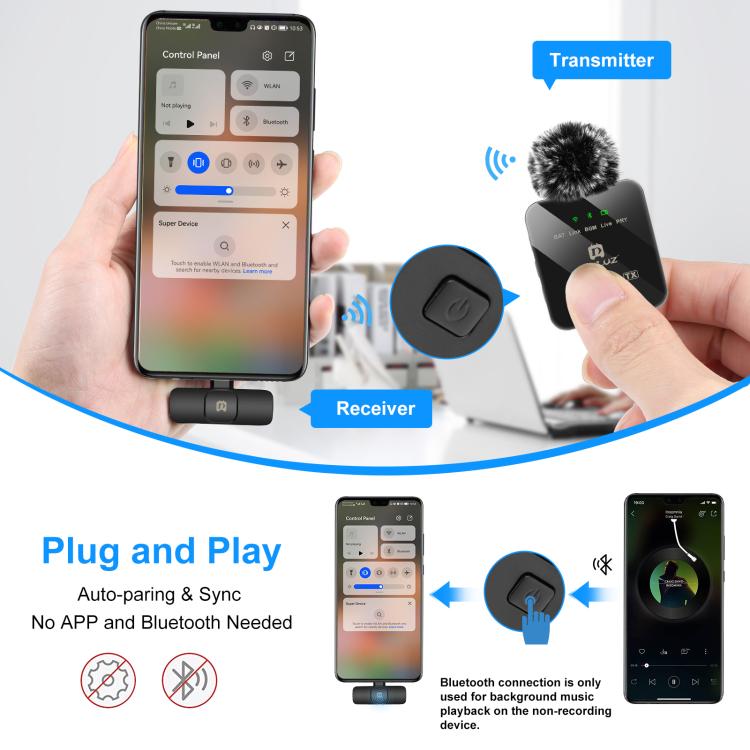 PULUZ PULUZ Kabelloses Lavalier-Mikrofon für Typ-C-Telefon, Typ-C-Empfänger, Type-C 1 TX + 1 RX Elektroniktrade Switzerland