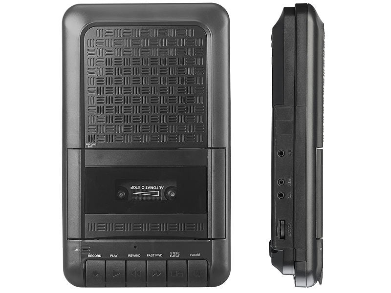 Mobiler Kassettenspieler, Lautsprecher, Kopfhörer-Anschluss, Mikrofon