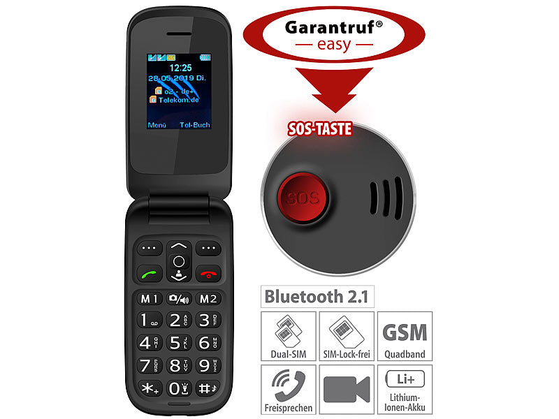Notruf-Klapphandy XL-949 mit Garantruf Easy, Dual-SIM und Bluetooth