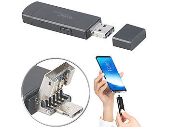 USB Stick mit Mikrofon: auvisio 2in1-USB-Stick & Voice-Recorder, VOX-Funktion, 20 Std., 8 GB, OTG erhältlich auf eMall