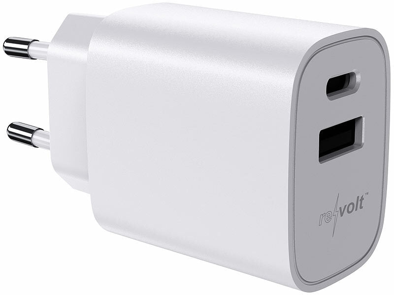 Revolt 2-Port-USB-Netzteile, USB-A & USB-C, 3,4 A, 17 Watt, weiß elektroniktrade Switzerland