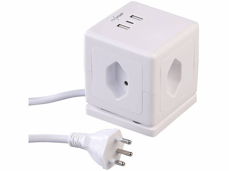 Revolt 4-fach-Steckdosen-Würfel mit USB-C PD 20 W & 2x USB-A, QC, Halterung Elektroniktrade Switzerland