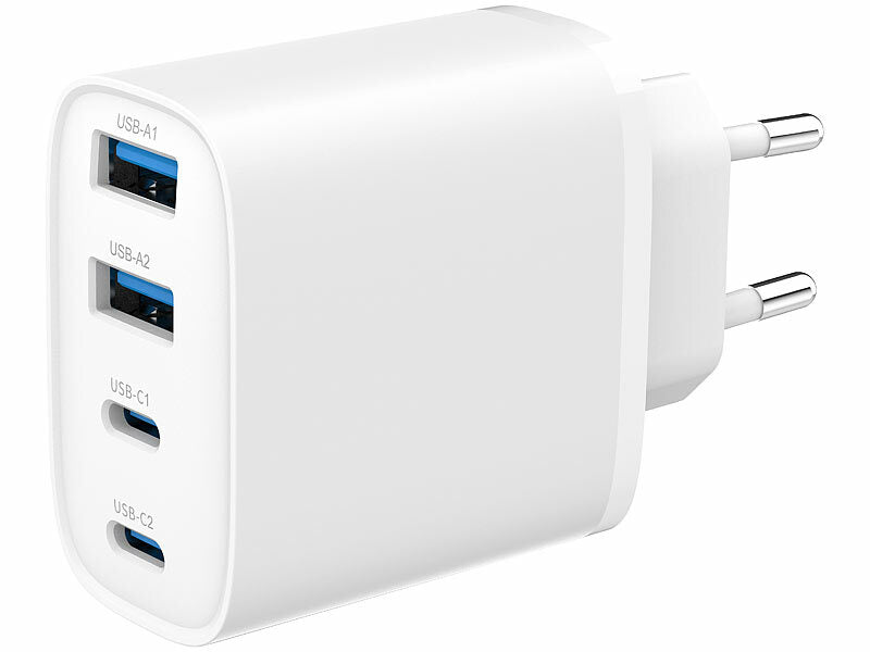 Revolt Ultrakompaktes 4-Port-USB-Netzteil, USB-C PD + QC, bis 40 Watt, weiß Elektroniktrade Switzerland