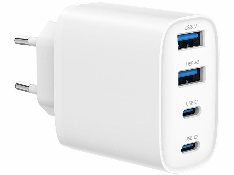 Revolt Ultrakompaktes 4-Port-USB-Netzteil, USB-C PD + QC, bis 40 Watt, weiß Elektroniktrade Switzerland