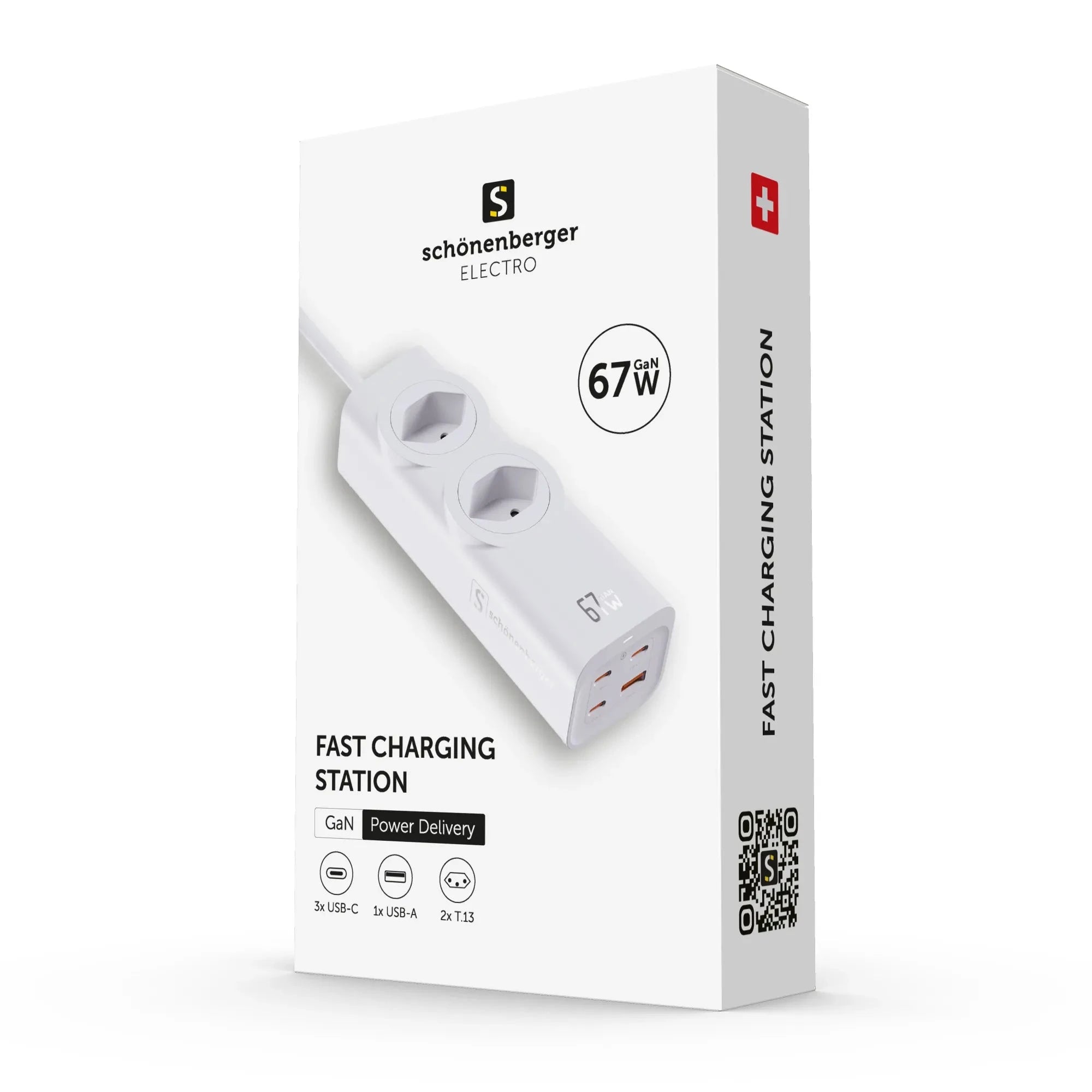 Schönenberger 67W GaN Fast Charging Station – 2× T13 | 3× USB-C + USB-A | PD 3.0 & QC 3.0 elektroniktrade Switzerland
