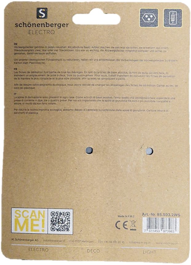 Schönenberger Abzweigstecker 2x T13 mit Schalter Elektroniktrade Switzerland