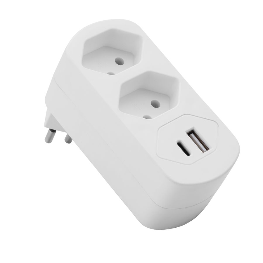 Schönenberger Abzweigstecker drehbar 2xT13 mit USB PD30W weiss Elektroniktrade Switzerland