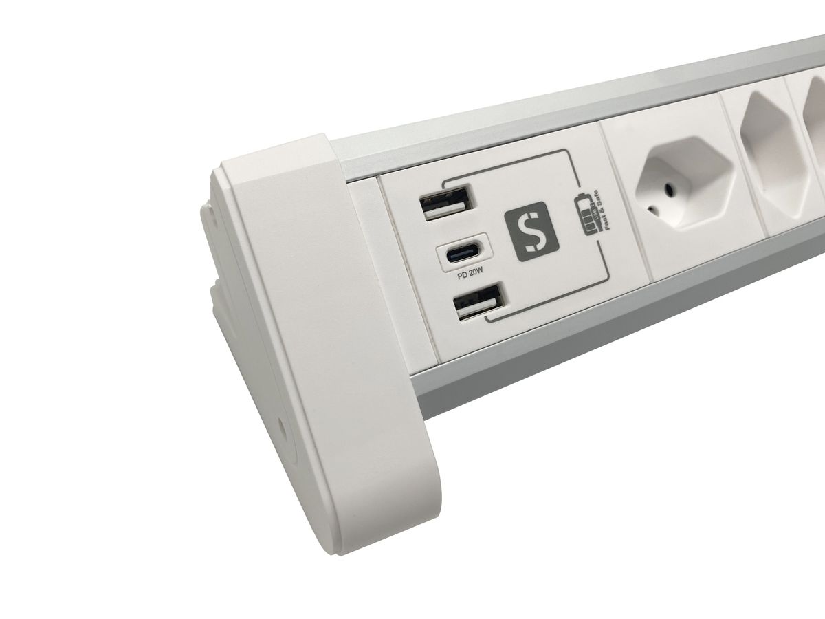 Schönenberger ALU DESKTOP 4xT13, 1x USB-C / 2x USB-A max. 3.4A / PD 20W Elektroniktrade Switzerland
