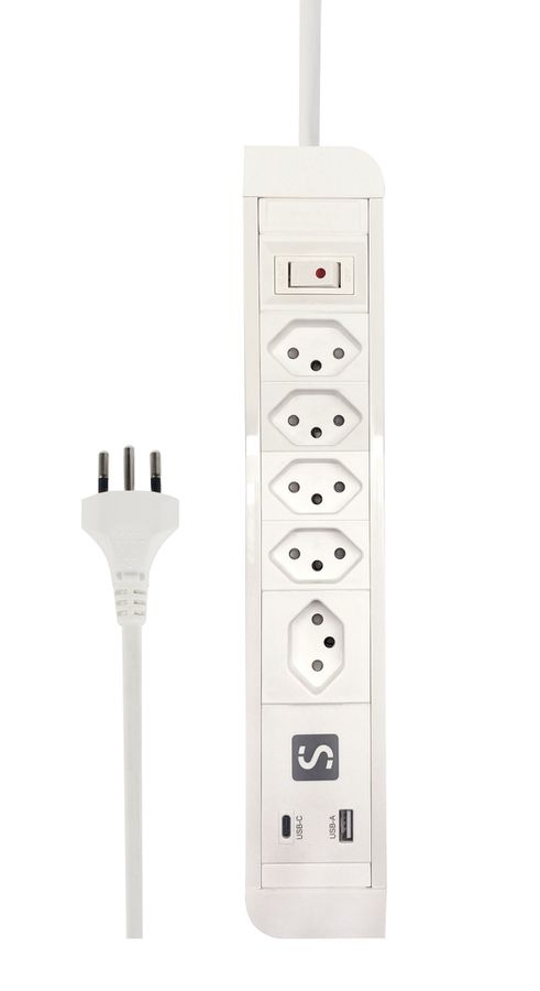 Schönenberger PRINCIPIO+ USB AC PD20W 1x USB-C, 1x USB-A, 5xT13, 1.5m Kabel Elektroniktrade Switzerland