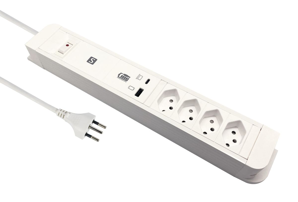 Schönenberger PRINCIPIO+ USB AC PD65W 1x USB-C, 1x USB-A, 4x T13, 2m Kabel elektroniktrade Switzerland