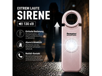 Semptec Urban Survival Technology Selbstverteidigungs-Schlüsselanhänger, 130 dB, Notfall-Kontakt, rose elektroniktrade Switzerland