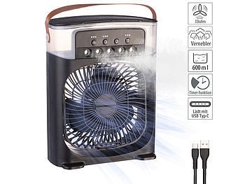 Sichler Haushaltsgeräte USB-Tischventilator mit Ultraschall-Vernebler, Timer & Nachtlicht elektroniktrade Switzerland
